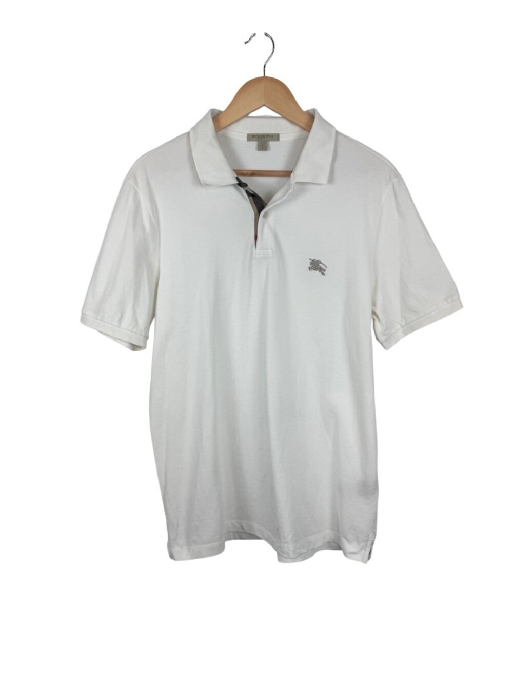 Burberry Brit Mens White Polo Shirt Embroidered Logo Size Large 100% Cotton